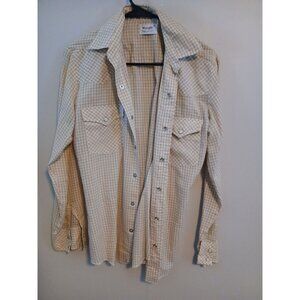 Men's Vintage 60s/70s Wrangler yellow check pearl button down long sleeve shirt